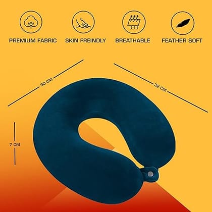 Billebon Premium Neck Pillow Eye Mask Combo Airplane Travel Pillow with Comfortable Velvet Sleeping Eyemask Head Rest Pillow (Navy Blue with Eye Mask)