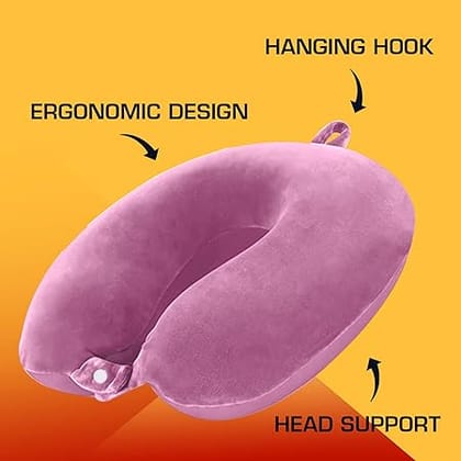 Billebon Premium Neck Pillow Eye Mask Combo Airplane Travel Pillow with Comfortable Velvet Sleeping Eye mask Head Rest Pillow (Pink with Eye Mask)