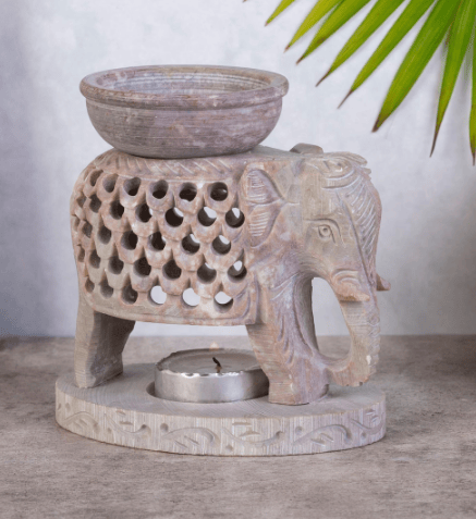 Marble Aroma Oil Diffuser, Elephant Oil Burner with Free Essential Oil and Tea Lights, Luxury Aromatherapy and Home Decor