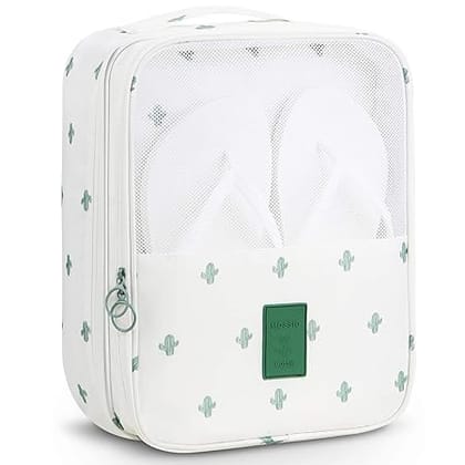 Mossio Travel Shoe Bag, Simple 3-Compartment Storage Packing Cube White Cactus