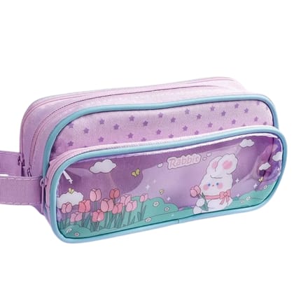 KTRS Enterprise Pencil Box Three Layers Large Capacity Pencil Bag Stationery Aesthetic Transparent Grid Pen Case Girl Zipper Pencil Pouch School Supplies  - Randomly Assorted