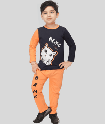s muktar garments Pack of 1 Boys Cotton T-Shirt & Pants Set ( Orange )