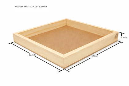 DEVESHA DIY Wooden Serving Tray - 12 × 12 × 1.5 Inch (Without Handle) | Wooden Tray for Art, Craft, Decoupage & Decoration