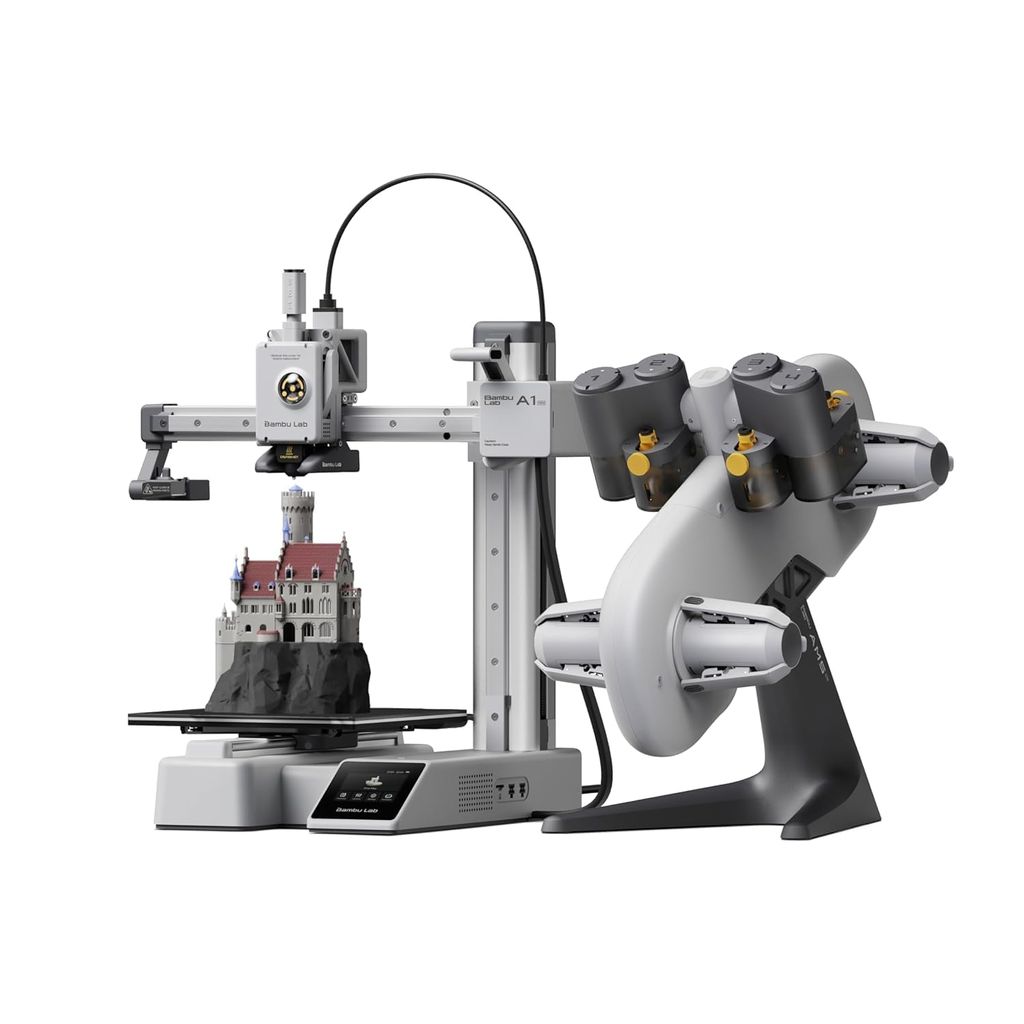 WOL3D Bambu Lab A1 Mini Combo 3D Printer with AMS Lite Up to 500mm/s Print Speed, 180×180×180mm Build Volume, Multi-Color Printing, High Precision, Full-Auto Calibration, Quiet & Fast FDM Printing