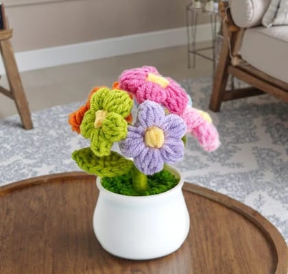 Handmade Multicolored Crochet Flower Pot Decor