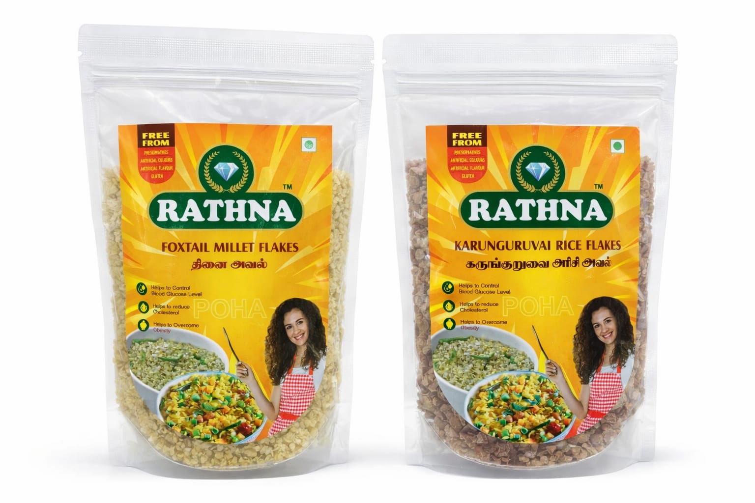 Foxtail Rice Flakes + Karunguruvai Rice Flakes – 2 x 100 g Pouch