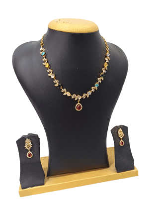 Elegant Gold-Plated Multicolor Stone Necklace Set