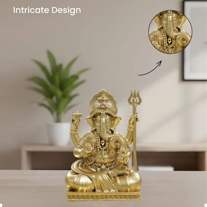 Brahma 3D Farm Trishuldhaari Ganesha Idol (2 inch, Gold Color)
