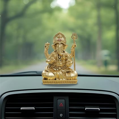Brahma 3D Farm Trishuldhaari Ganesha Idol (2 inch, Gold Color)