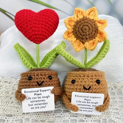 Handmade Emotional Support Crochet Plants - Heart & Sunflower Duo