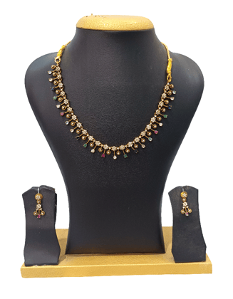 Elegant Gold-Plated Multicolor Stone Necklace Set