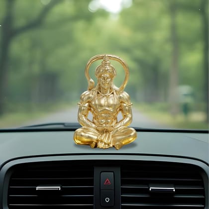 Brahma 3D Farm Lord Hanuman (Sitting Pose) Idol for Home & Decor, Mandir, Office Desk & Car Dashboard (2 inch, Gold Color)