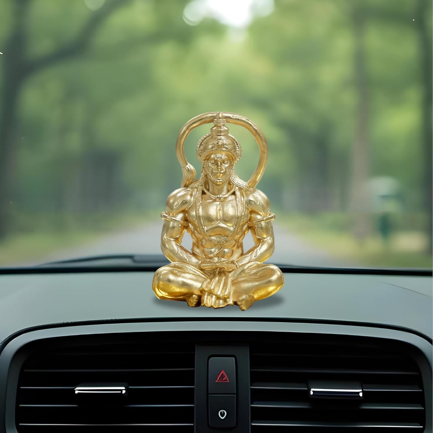 Brahma 3D Farm Lord Hanuman (Sitting Pose) Idol for Home & Decor, Mandir, Office Desk & Car Dashboard (2 inch, Gold Color)