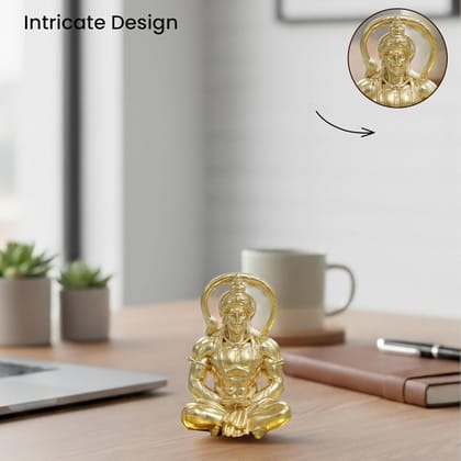 Brahma 3D Farm Lord Hanuman (Sitting Pose) Idol for Home & Decor, Mandir, Office Desk & Car Dashboard (2 inch, Gold Color)