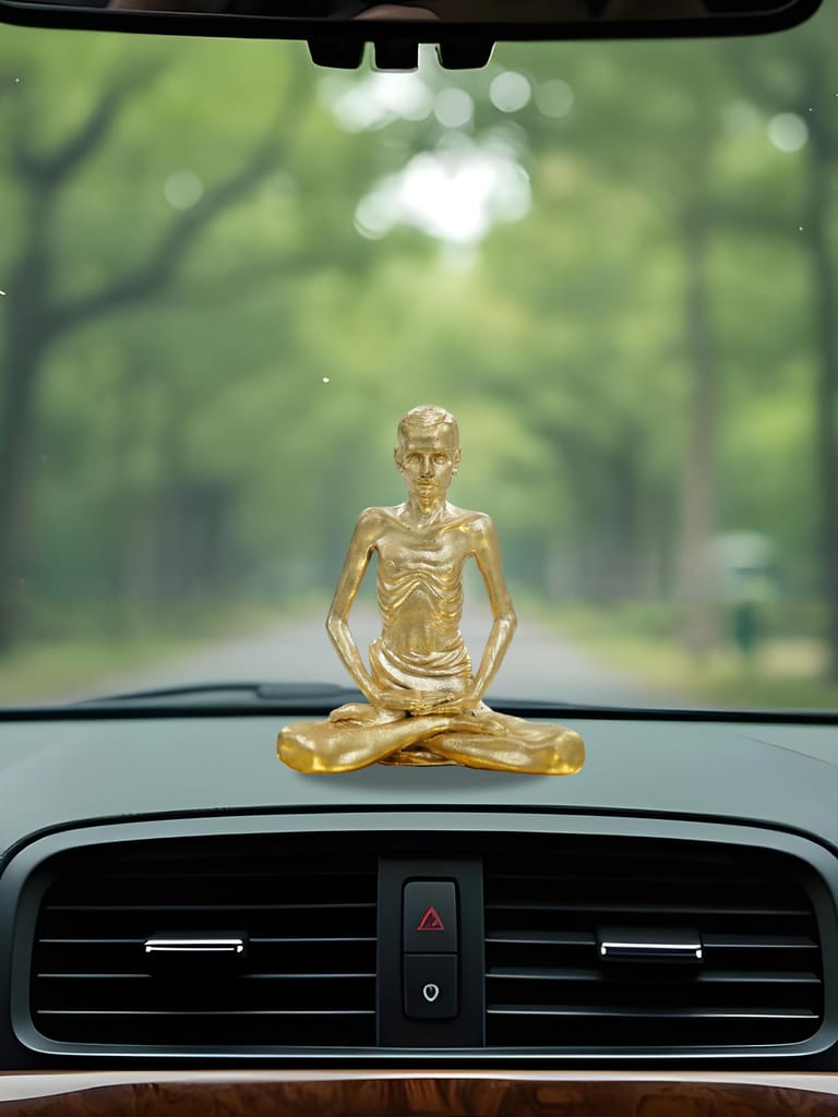 Brahma 3D Farm Shrimad Rajchandra Idol for Car dashboard, Home & Decor, Mandir, Office Desk, Spiritual Gift (2 inch, Gold Color)
