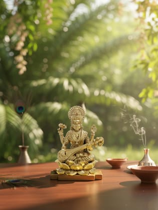 Brahma 3D Farm Saraswati God Idol for Car dashboard, Home & Decor, Mandir, Office Desk, Spiritual Gift  (2 inch, Gold Color)
