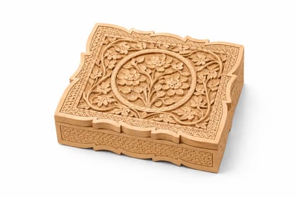 Hand-Carved Wooden Floral Jewelry Box with Intricate Design