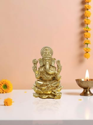 Brahma 3D Farm Kamal Vinayak Ganesha Idol (2 inch, Gold Color)