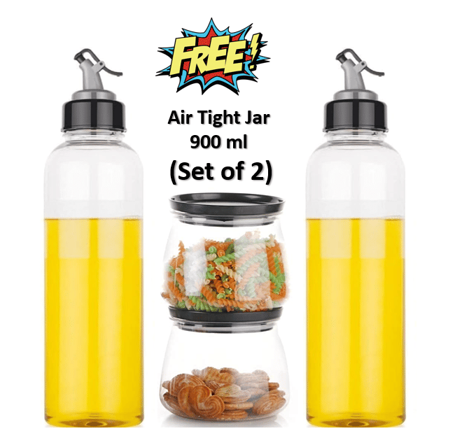 Plastic Oil Dispenser 1 Litre Cooking with free Air Tight Handi Jar (Pack of 2)