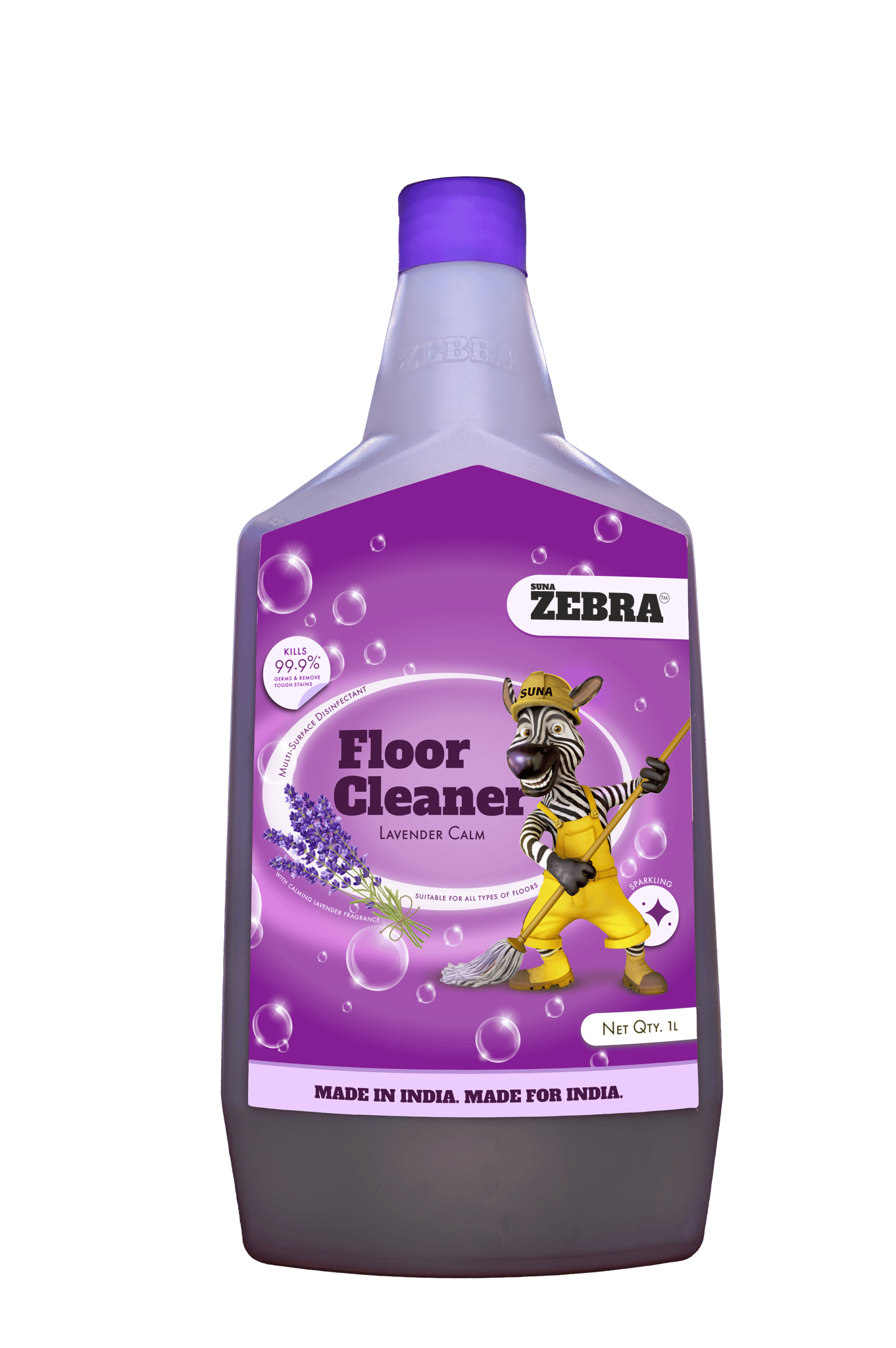 Suna Zebra Multi-Surface Disinfectant Floor Cleaner-Lavender Calm-Lavender Fragrance, 1L