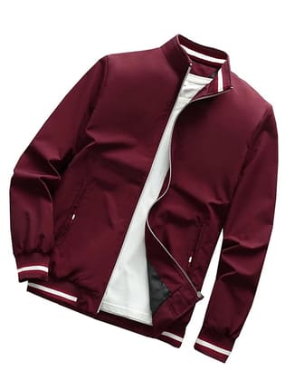 TAGAS Men's Regular Fit Zip-Up Casual Jacket for MENS (Wine Color)