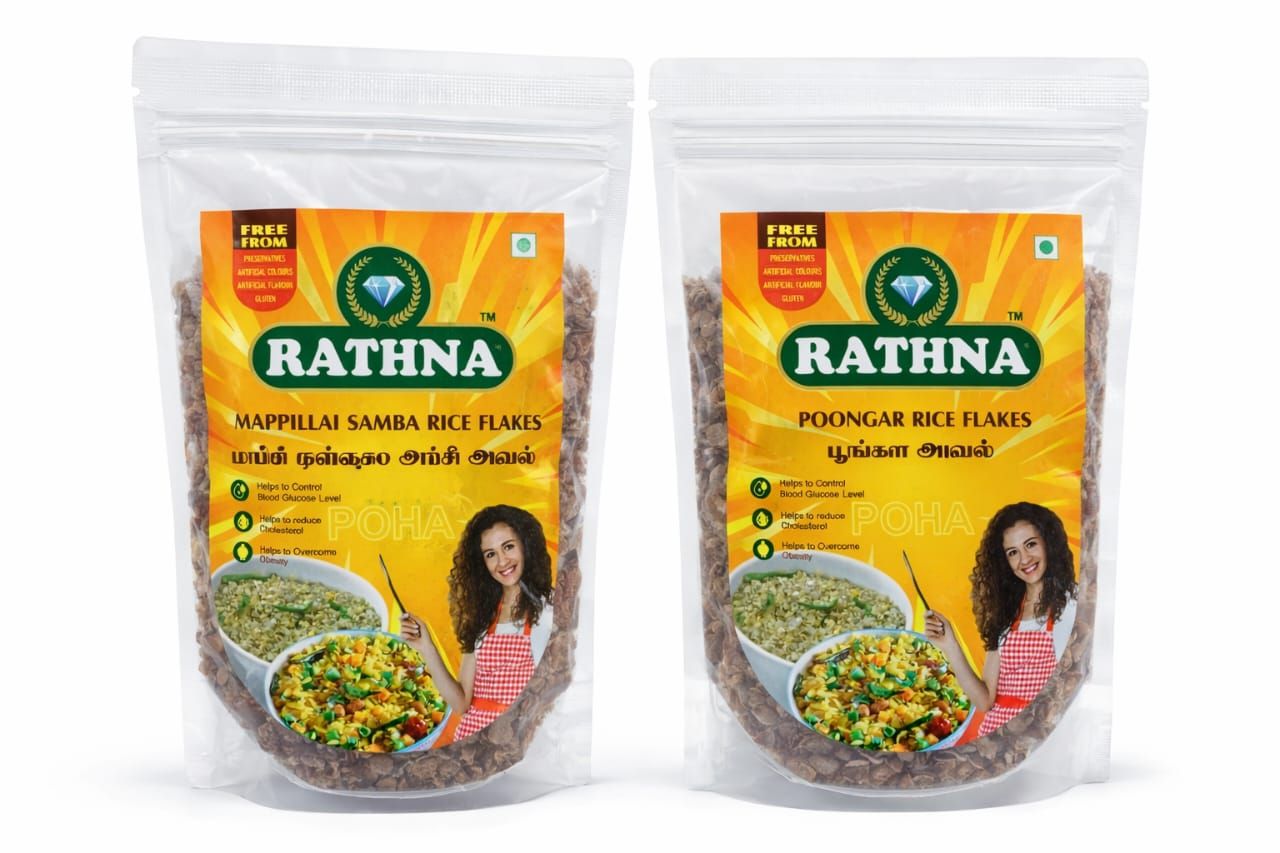 Mapillai Samba Rice Flakes + Poongar Rice Flakes Pouch (2 x 100 g)