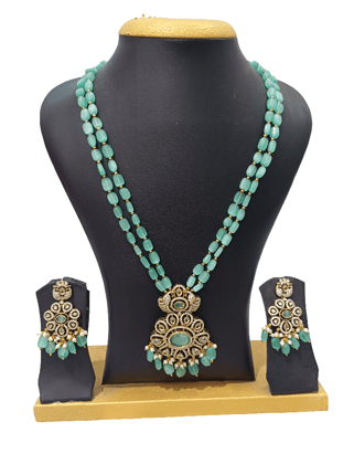 Elegant Green Beaded Necklace Set with Earrings