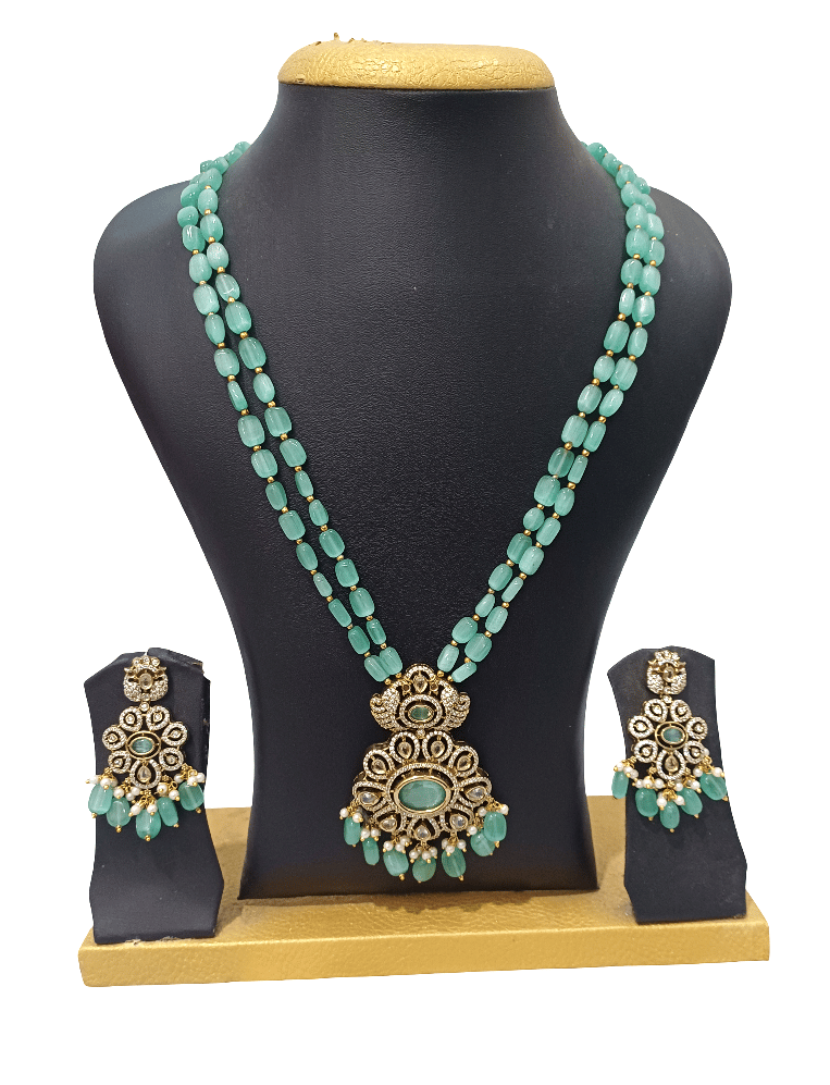 Elegant Green Beaded Necklace Set with Earrings