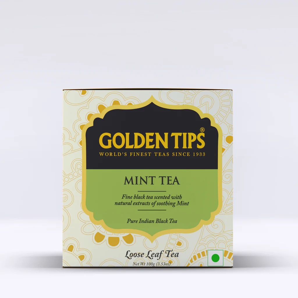 Golden Tips Healthy/Natural and Organic Loose Leaves Mint Flavour Black Tea Tin Can (100 Gram, 50 Cups)