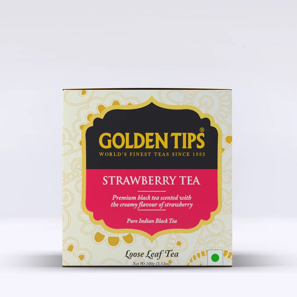 Golden Tips Healthy/ Natural Loose Leaves Strawberry Flavour Black Tea Tin Can (100 Gram, 50 cups)