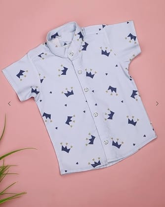 Kid Boy's Hosiery Cotton Blend Printed Cord Set with Mandarin Collar Short Sleeve Shirt and Side Pocket Elastic Waistband Closure Short Pant with Tie