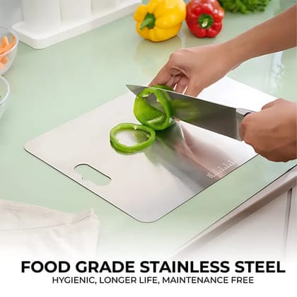 Sleek Stainless Steel Cutting Board with Handle - Durable & Hygienic Kitchen Prep