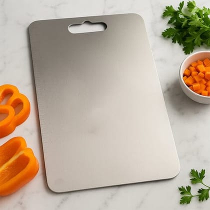 Sleek Stainless Steel Cutting Board with Handle - Durable & Hygienic Kitchen Prep