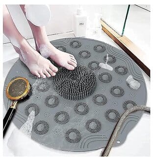 RK Corp Bathroom Mat Non-Slip Suction Cup Round Silicone Bath Blanket Soft Shower Carpet Solid Color Foot Massage Mat Bathtub Bath Horse