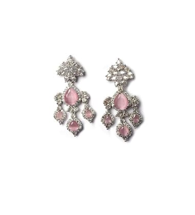 Generic Women's Brass Silver Plated Drop Earrings (Pink)-PID66272
