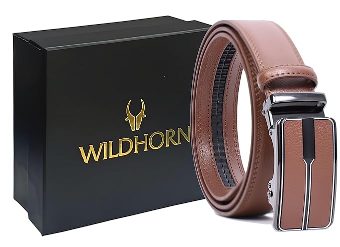 WildHorn Men's Genuine Leather Belt for Men| Premium Auto-Lock Buckle | Adjustable up to 48” 