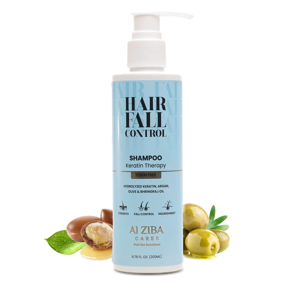 ALZIBA CARES Hairfall Control Keratin Therapy Shampoo with Keratin, Argan, Olive and Bhringraj oil | for hair strength, hair Fall Control and hair Nourishment | 200 ML | for Men and Women, All Season & all Hair Types