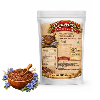 Qawvler Raw Flax Seeds - Rich in Omega-3 & Fiber, Healthy Seeds, 500 Gram Pouch
