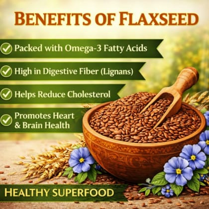Qawvler Raw Flax Seeds - Rich in Omega-3 & Fiber, Healthy Seeds, 500 Gram Pouch