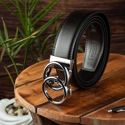 Contacts Men's Genuine Leather Ratchet Belt | Automatic Buckle with Dual Ring Design