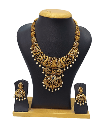 Premium Antique Gold-Plated Temple Necklace & Earrings Set