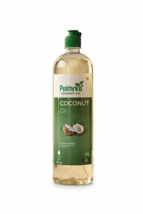 Paithrka Kerala Coconut Oil 1 Litre | Organic & Edible | Ideal for Cooking, Hair & Skin | Chemical-Free & Zero Cholesterol | Pure Coconut Goodness