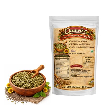 Qawvler Raw Pumpkin Seeds: Healthy, Magnesium-Rich, Antioxidant & Zinc Boost 250g Pouch