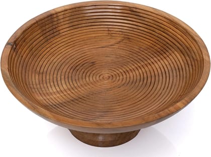 Hand-Carved Wooden Ribbed Decorative Bowl