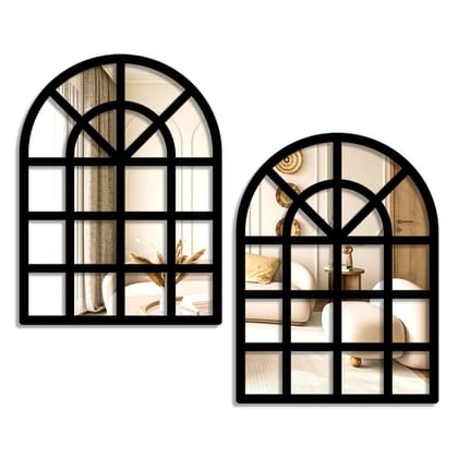 Arched Window Frame Decorative Mirror Set - Black, Set of 2 Arched Window Frame Decorative Mirror Set - Black, Set of 2