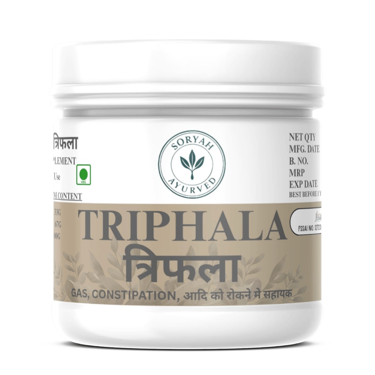 SORYAH AYURVED Triphala: Natural Digestive Support for Gas & Constipation Relief