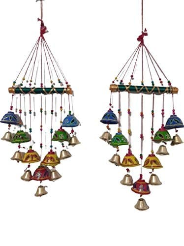 Handcrafted Metal Bell Wind Chimes for Home Decor - Traditional Indian Art (Set of 2)