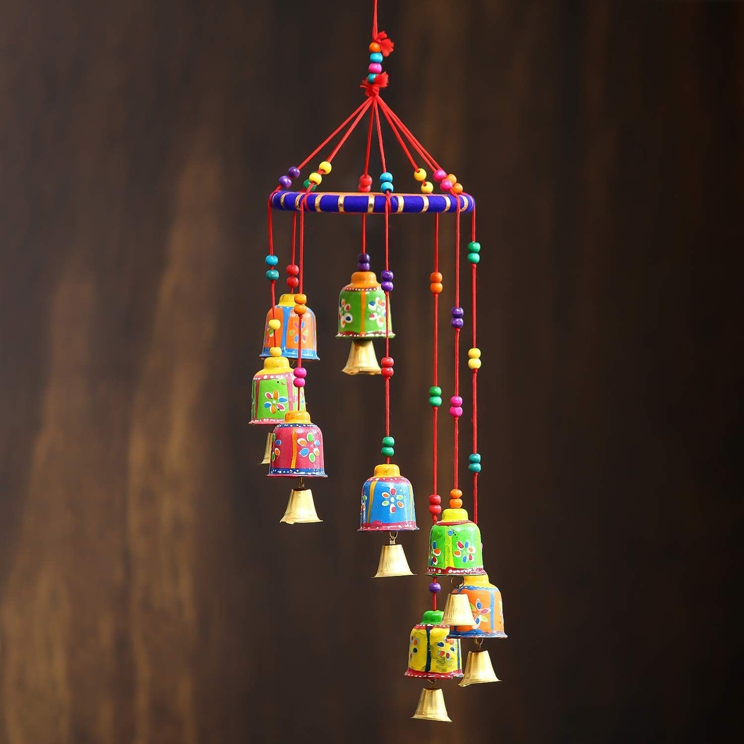 Handcrafted Colorful Ceramic Bell Wind Chime with Floral Patterns