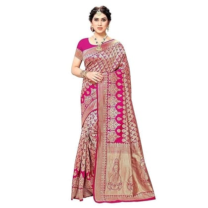 Pink & Gold Banarasi Art Silk Woven Saree with Zari Work