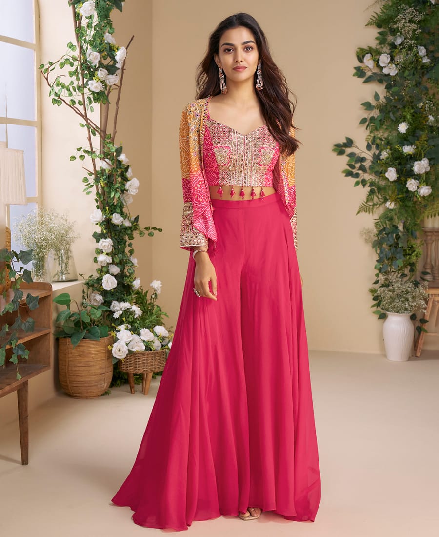 Designer Pink Bandhani Printed Indo-Western Suit for Women